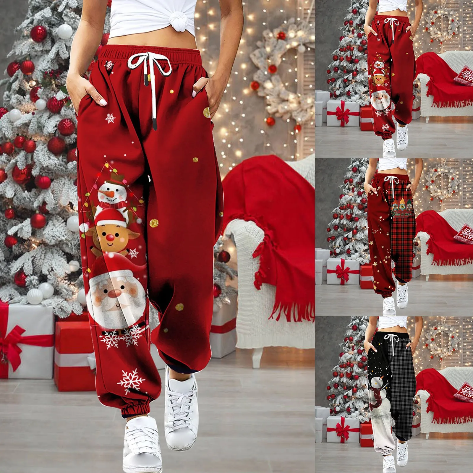 Women Merry Christmas Fashion Trousers Deer Xmas Print Bottom Sweatpants Sweatpants Gym Fitness Training Pants Female Joggers