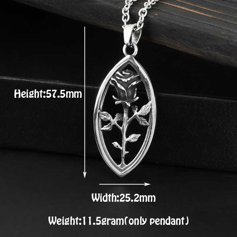 316L Stainless Steel Fashion Retro 3D Rose Men\'s Pendant Necklace European and American Trendy Men\'s Jewelry Couple Gifts