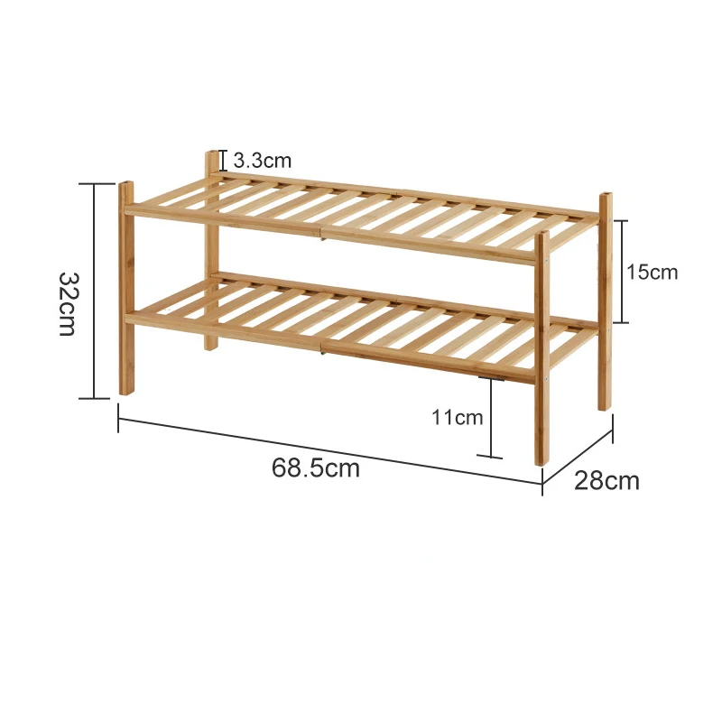 2-Tier bambusowy stojak na buty do przedpokoju do układania w stos składany Organizer na obuwie do przedpokoju szafy, wolnostojący stojak na buty do