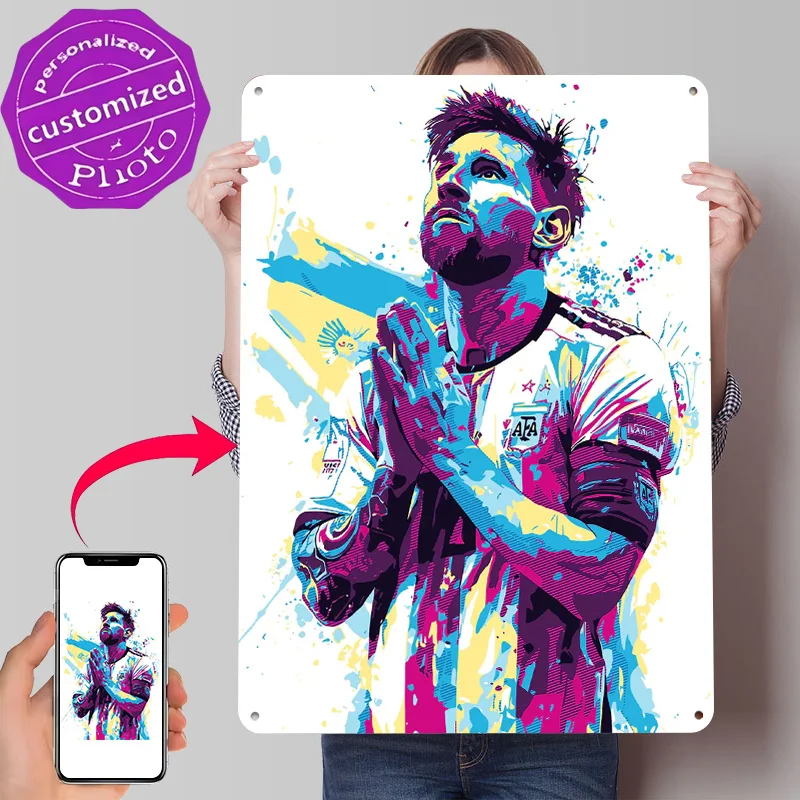 Lionel Messi Pop Art Illustration Personalized 3D Textured Metal Poster Wall Art Vintage Tin Signs for Article Decoration Gaming