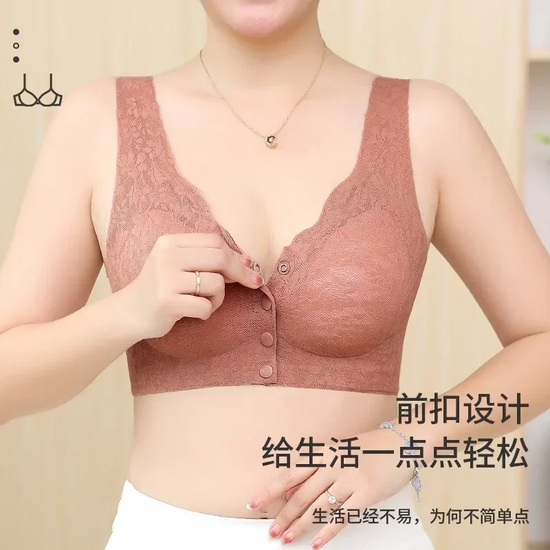 Mother's model before the elderly open button underwear thin autumn and winter bra without underwire breastfeeding bra