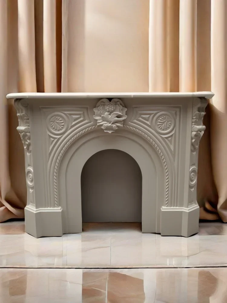 

Y French solid wood carving flower fireplace decorative frame retro porch rack narrow fireplace cabinet