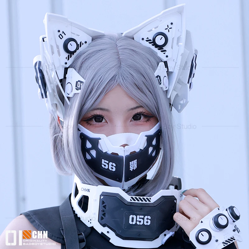 

Cyberpunk Mask Cosplay Functional Mechanical Cat Ears Headband Central Town Tactical Craft Props Music Festival Party Headwear