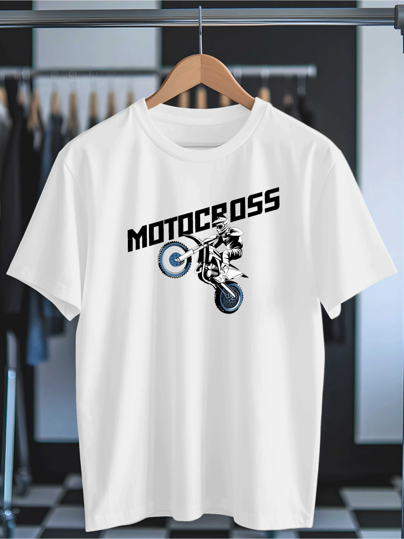 Men'S Plus Size Off-Road Motorcycle T-Shirt | Multi-Purpose Crew Neck Graphic Tee, Casual Urban Style, Ideal For Basketball And