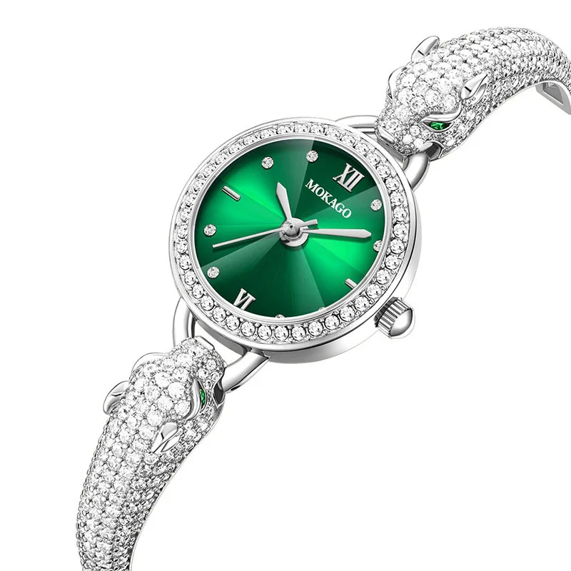 กำไลข้อมือรูปหัวเสือดาว AL-175 ดีไซน์ทันสมัยและสง่างาม ประดับเพชรอย่างหรูหรา นาฬิกาข้อมือผู้หญิงมีความหรูหราเบาๆ และมีเอกลักษณ์เฉพาะตัว