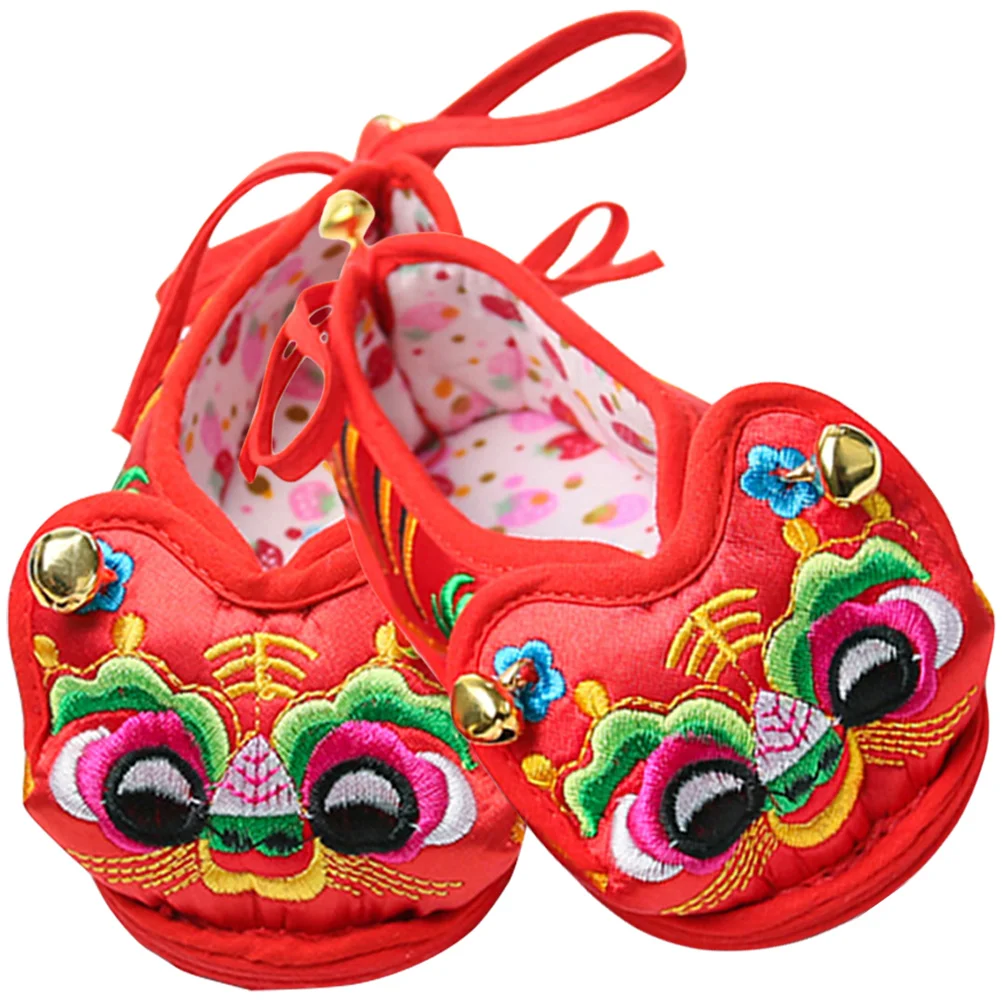 

Tiger Embroidered Shoes Warm Soft Sole Non Slip Baby Toddler Kids Infant 16 Code Silk Material Walking Shoes Red Color Boot