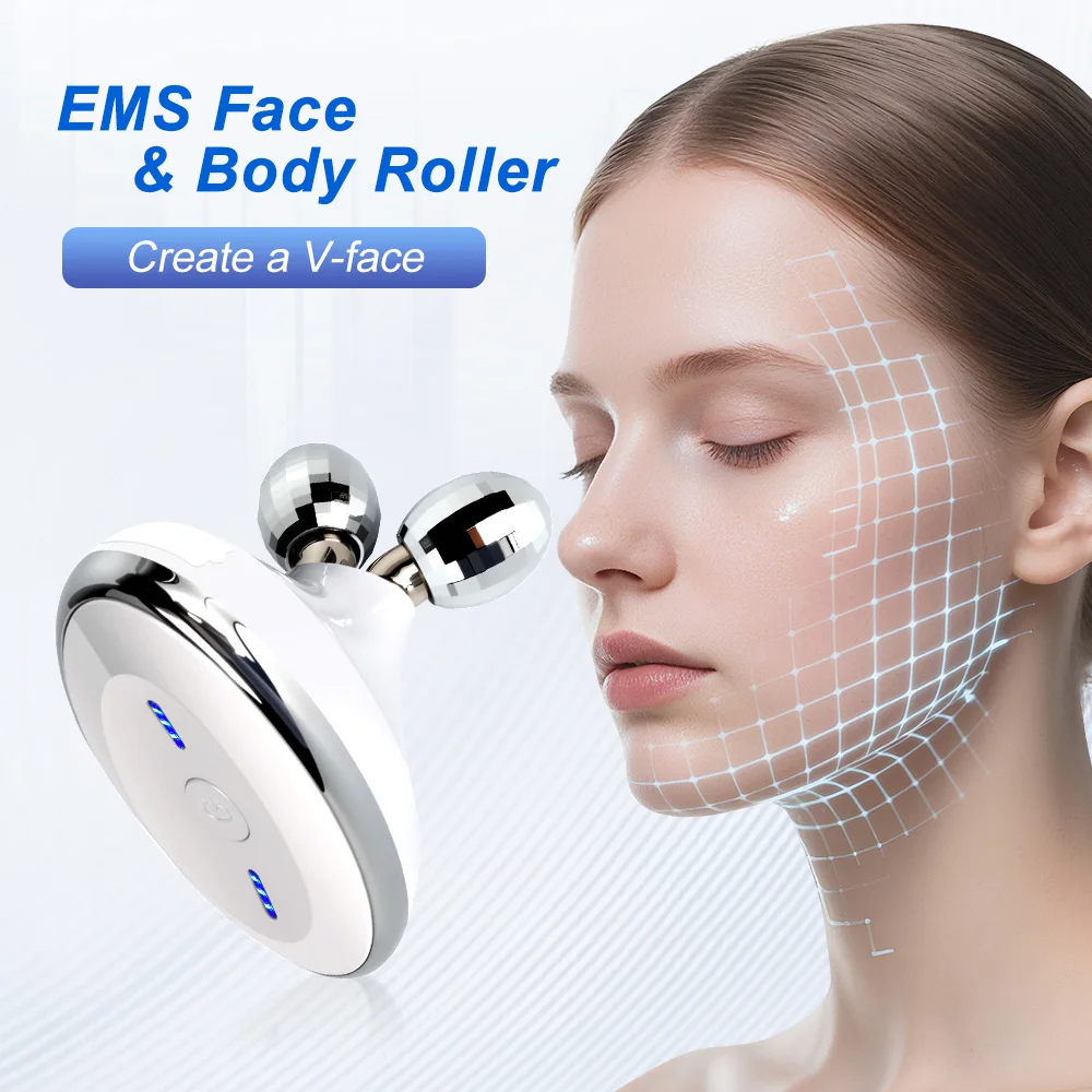 

EMS Face Roller Massager Device with Vibration and Charging Base Facial Contour Tool for Neck and Face Skincare Gift for Holiday
