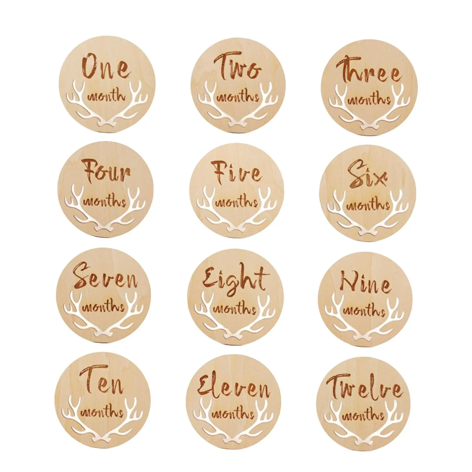 Simple Wood Engraved Milestone Marker Discs Baby Photo Cards for Newborn Monthly Growth Shower Gift