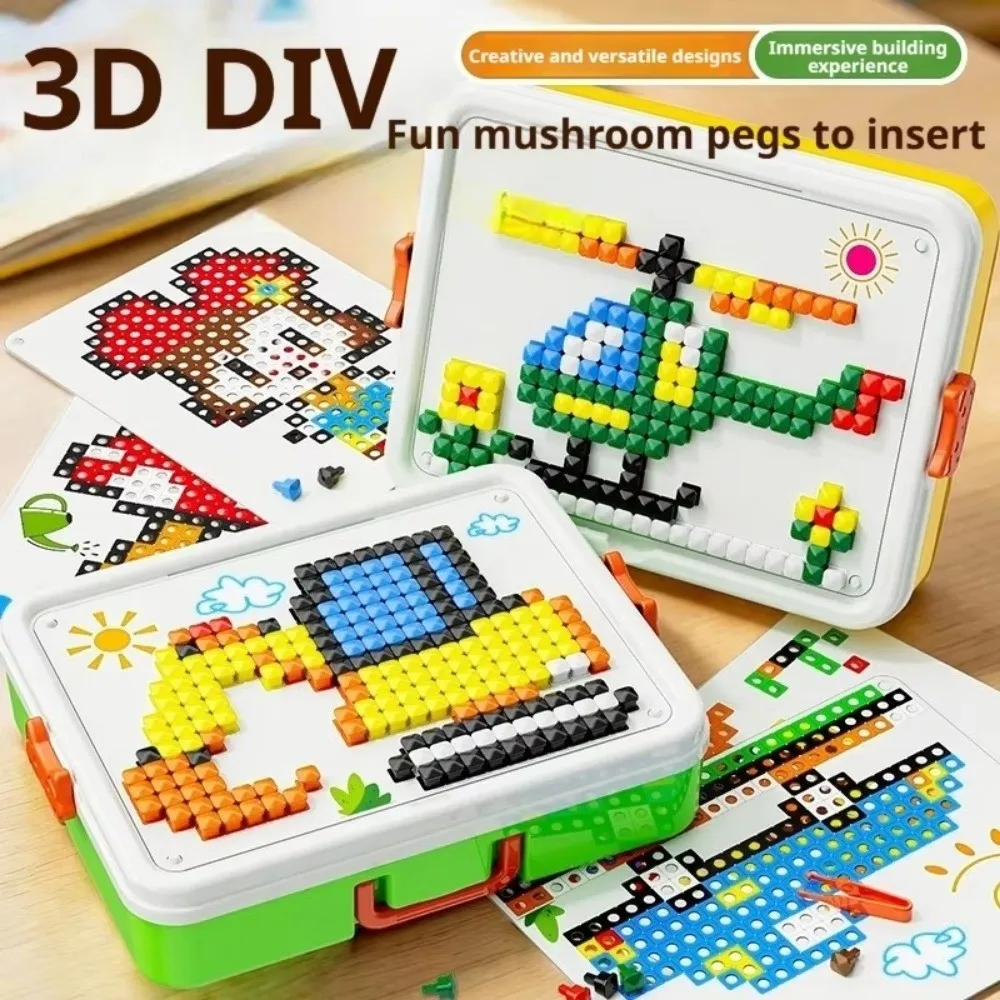 Plastic Mushroom Building Block Set Colorful Educational Toy Mushroom Peg Puzzle Set Creative Mosaic Pegboard Building Blocks