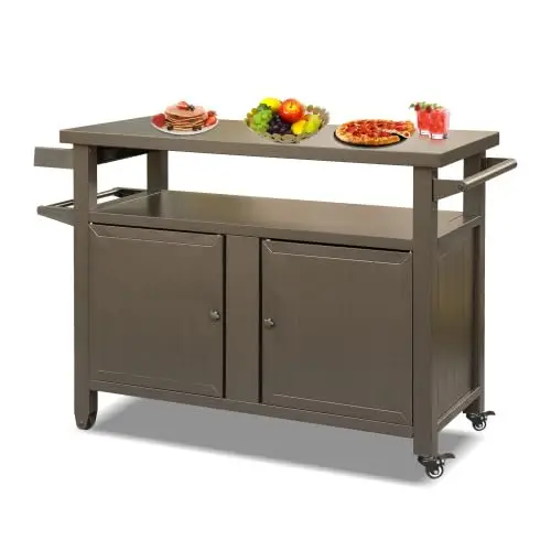 Metal Movable Grill Cart   with Storage Cabinet Lockable Wheels Outdoor BBQ Prep Station for Patio Backyard Kitchen Bar Camp