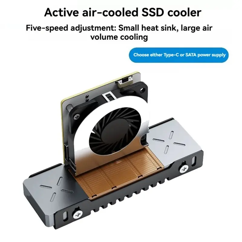 Highly Recommended M. 2 SSD Air-Cooled Heatsink 5-Speed Adjustment PWM Fan Pcie 5.0 Nvme SSD Cooling For M. 2 2280 SSD