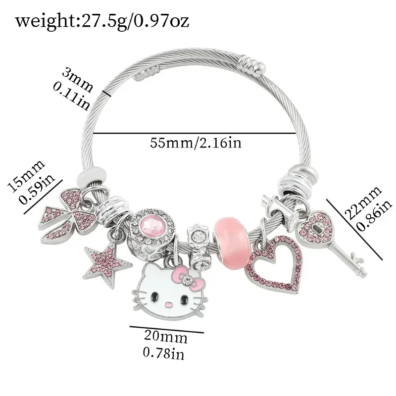 

Sanrio Cartoon Hello Kitty Pandora Bracelet Jewelry Kuromi Kawaii Bracelet Charms Alloy Chain Silver Kids Pulsera Holiday Gift