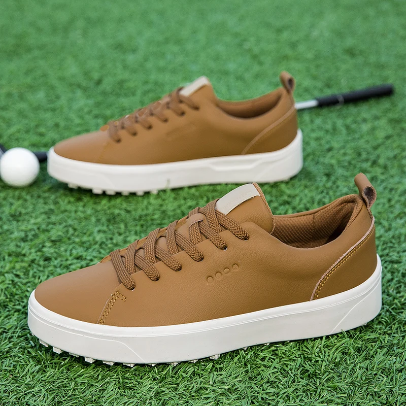 Chaussures de golf professionnelles pour hommes et femmes, baskets en cuir d'extérieur pour hommes et femmes, golfeurs, noir, marron, mode douce