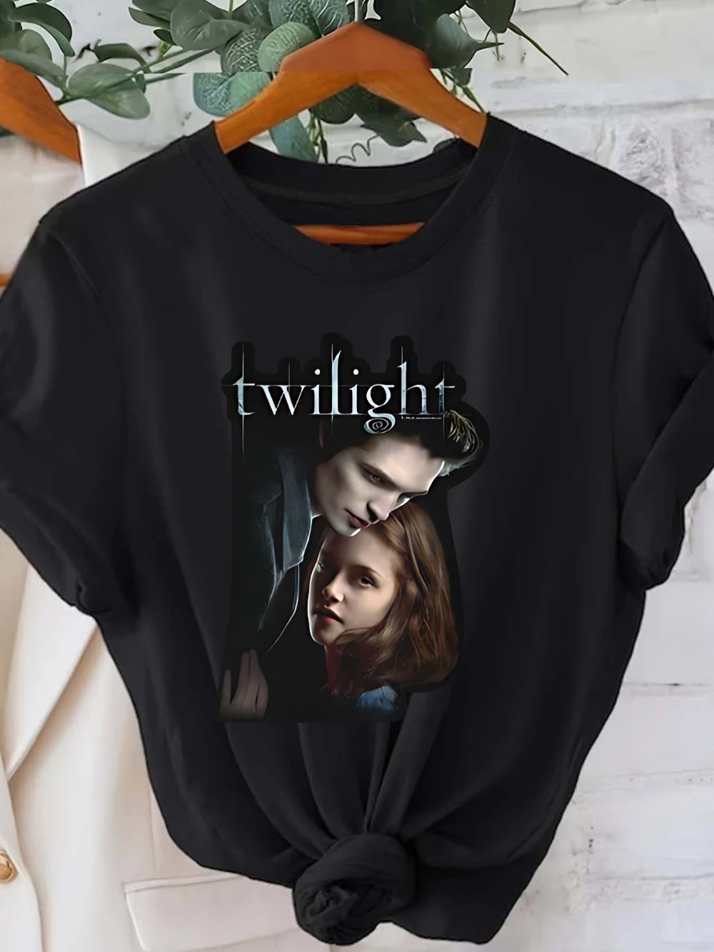 Twilight Edward Bella Graphic Print Women's Casual Short Sleeve T-Shirt White Relaxed Fit Tee Machine Washable All-Season
