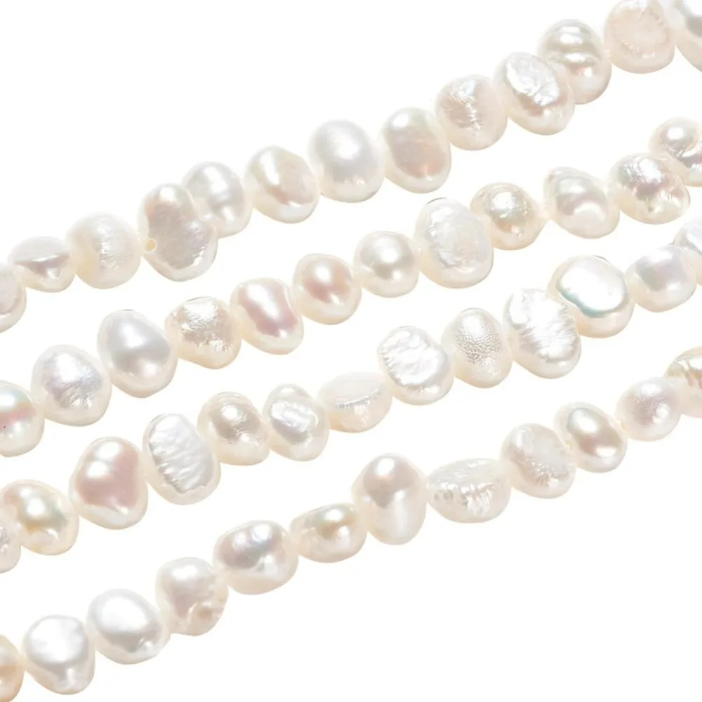 2 Strands About 78-84 Pcs Natural Cultured Freshwater Pearl Beads 4x3mm Grade A Two Sides Polished White Freshwater Pearl