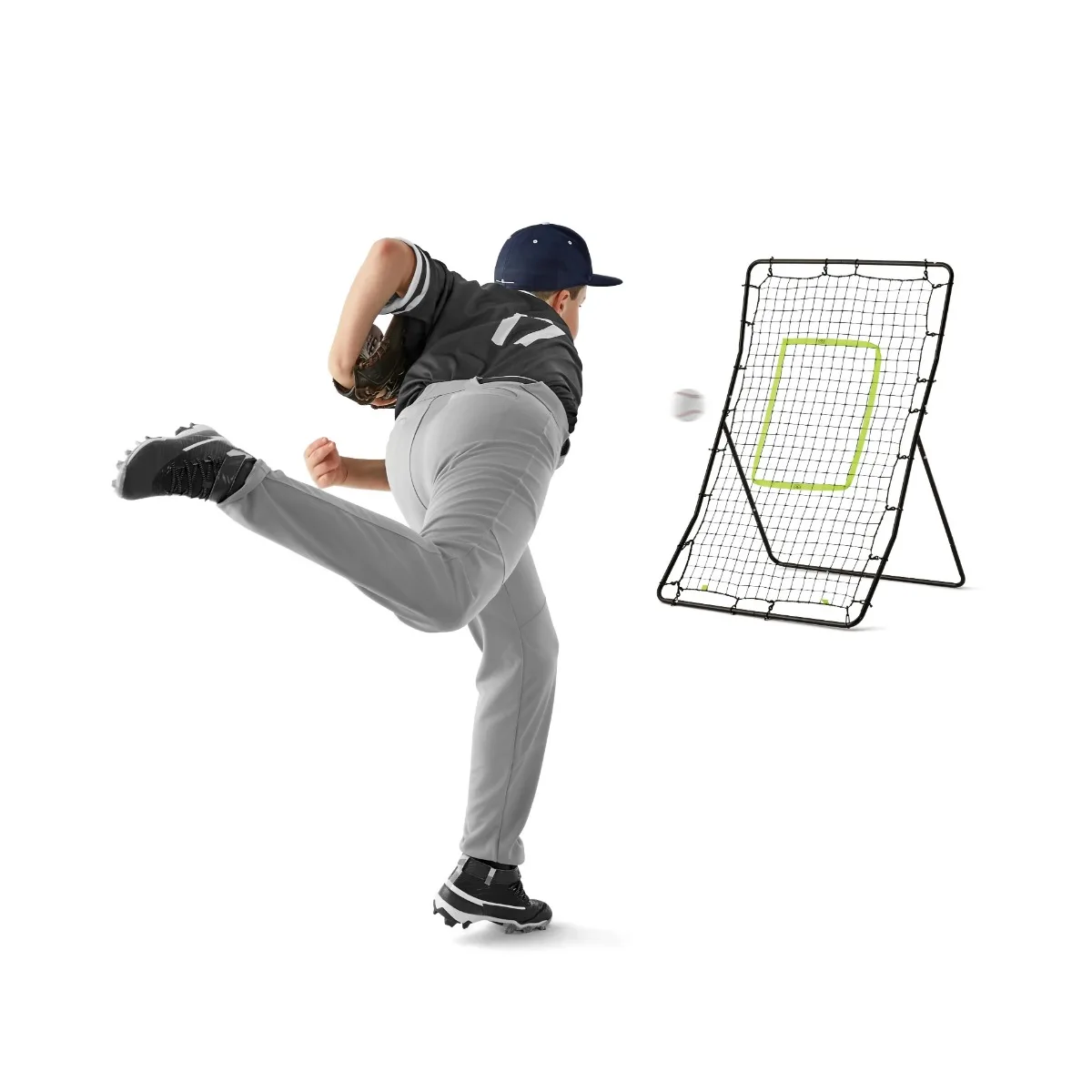 Red de rebote de béisbol de 36" x 55", plegable fácilmente para almacenamiento y transporte