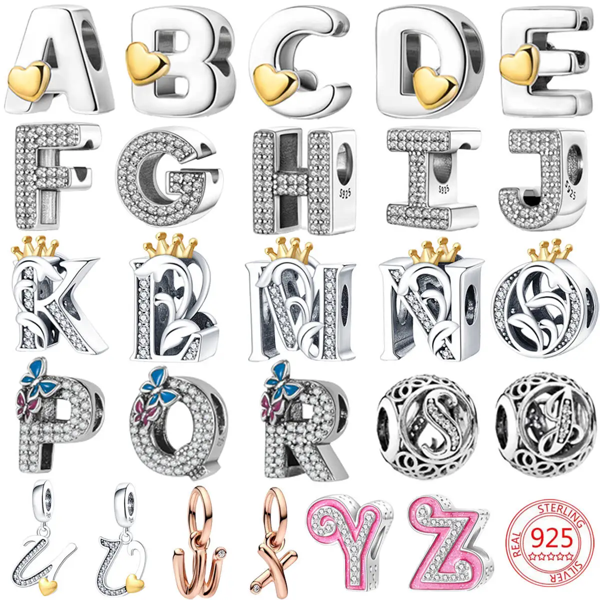 925 Silver 26 Letter A-Z Alphabet Beads Charm Fit Original Pan Bracelet Bangle Accessories DIY Jewelry For Women