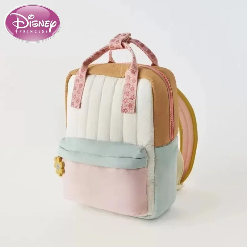 Disney 2024 New High-quality Children\'s Backpack, Fashionable and Cute Sunflower Pendant, Color-blocked Small School Bag