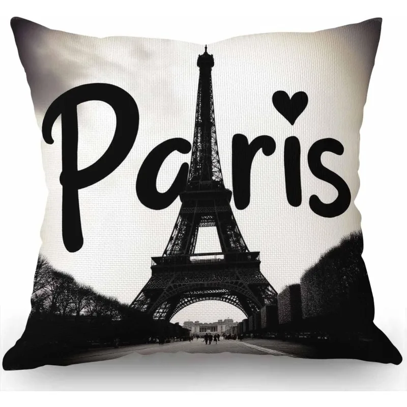 1pc Paris Eiffel Tower Heart Print Throw Pillow Cover,Suitable for Sofa,Bedroom,Living Room,A Romantic Gift for Paris Lovers