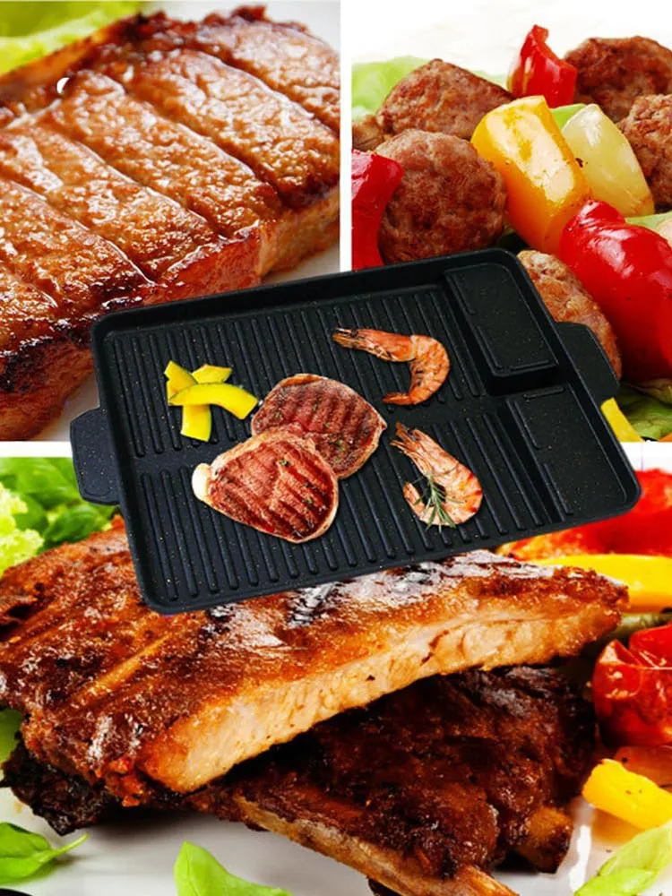 BBQ Grill Pan Plate 32 X 26cm Portable Non-Stick Coating Butane Gas Stove Cooker Plate Rectangle Korean Barbecue Plate