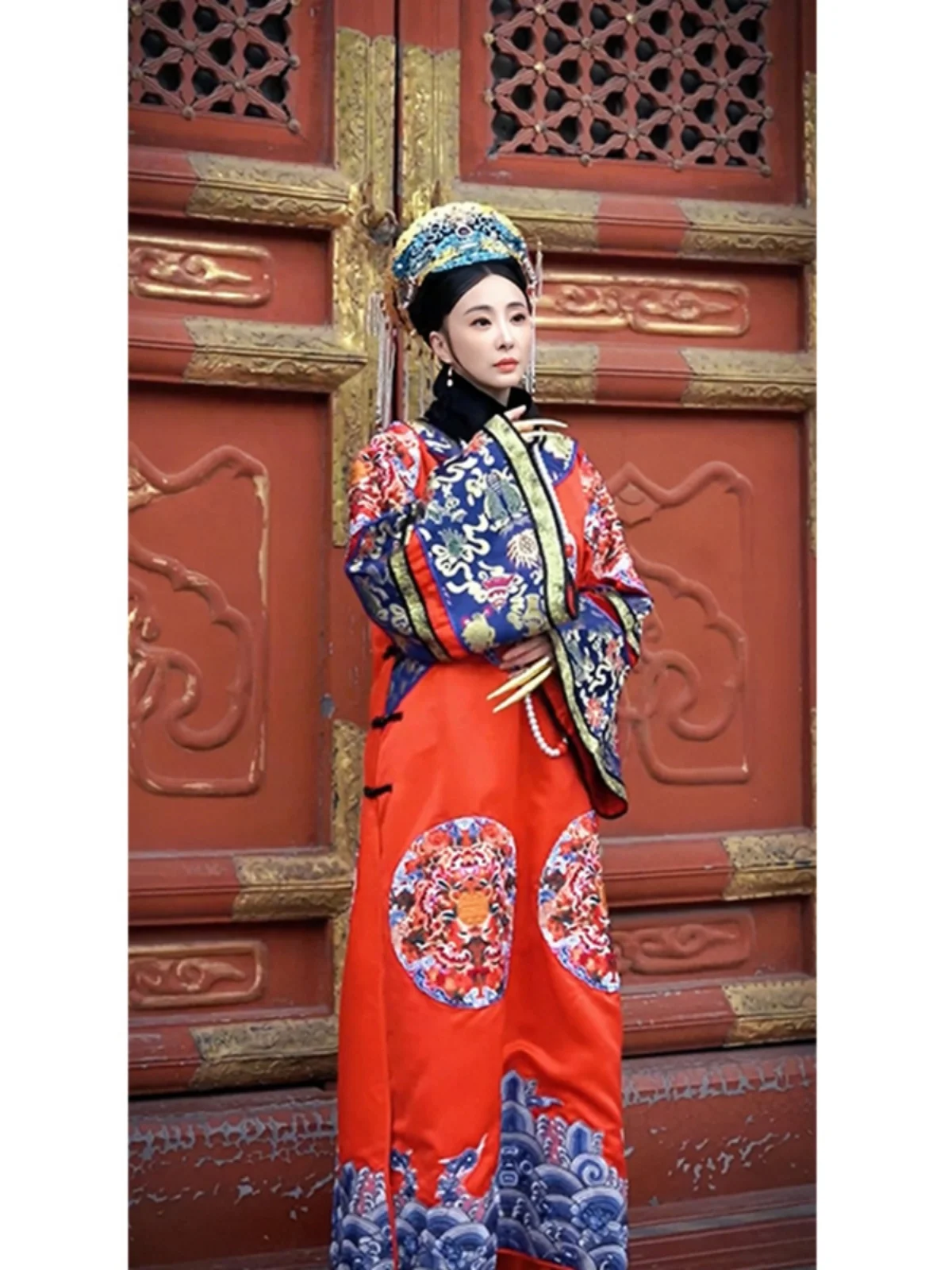 Women's Clothes New Han Chinese Clothing Qing Dynasty Style Imperial Concubine Red Printed Dress