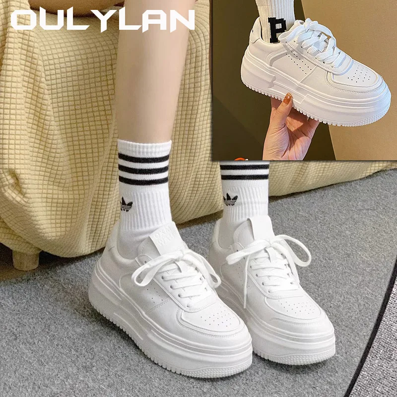 Oulylan Retro U Leather Women\'s White Casual Woman Vulcanize Sneakers Breathable Sport Walking Running Platform Flats Shoes