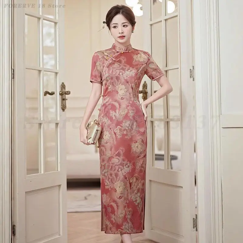

Plus Size 3XL 4XL 5XL Female Qipao Retro Elegant Print Flower Chinese Dresses Cheongsam Sexy Slim Vestidos Oriental Clothing