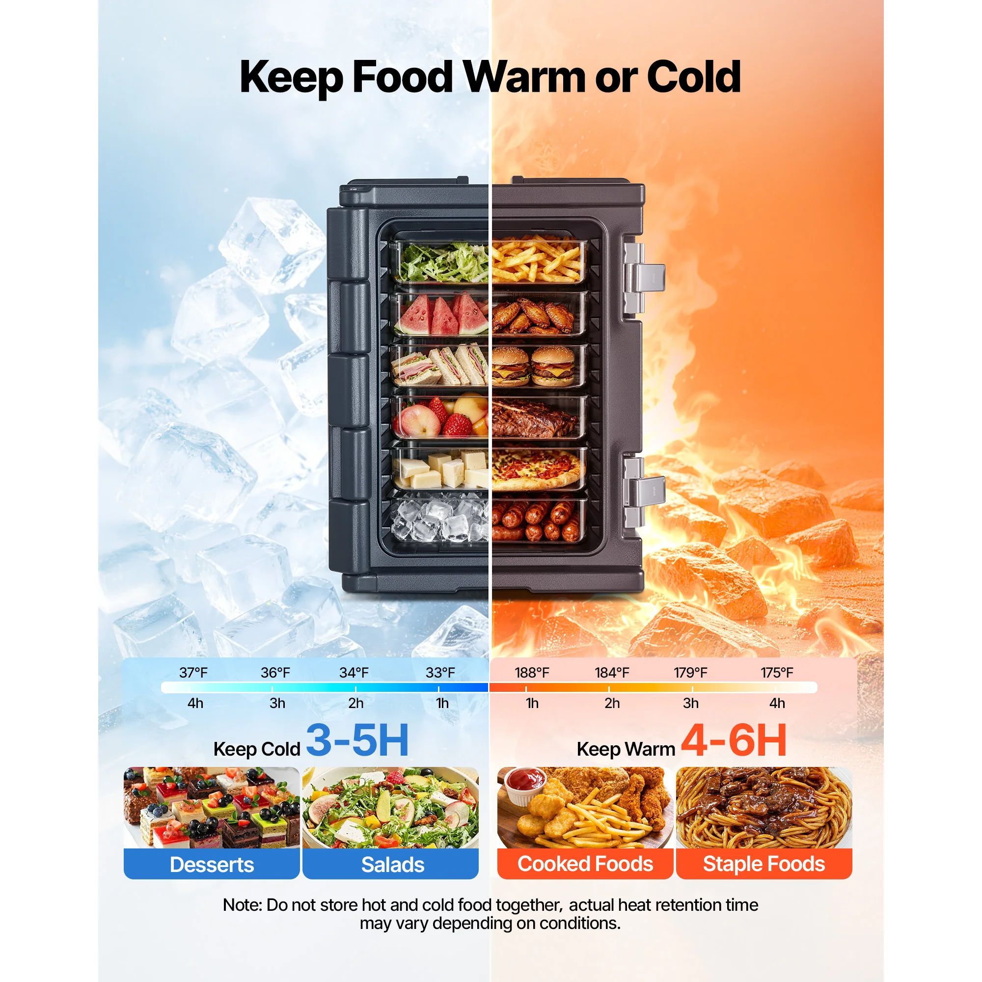 Insulated Food Pan Carrier, 95 Qt Non-Electrical Food Warmer, Featuring Wheel & 304 Stainless Steel Latch, LLDPE Stackable Hot Box, Designed for Various Pan Sizes(NOT Included)