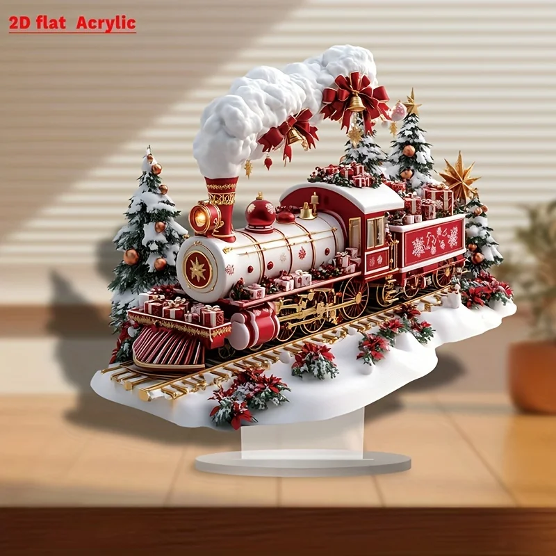 2D Fairy Tale Christmas Train Acrylic Ornament Table Edge Decor Living Room Office Children's Room Christmas Seasonal Decor Gift