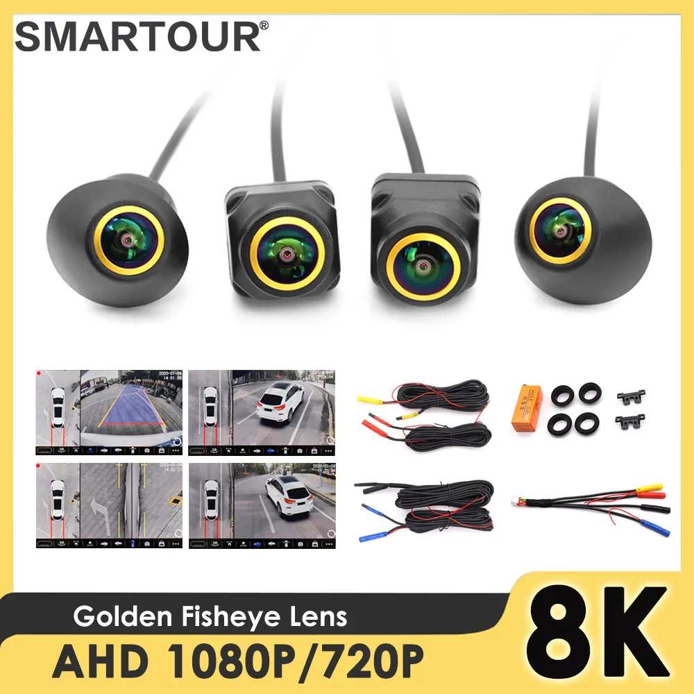 Smartour 8K 360 Deg Car Camera Surround View 1080P AHD Right+Left+Front+Rear View Camera System for Android Radio Night Vision 