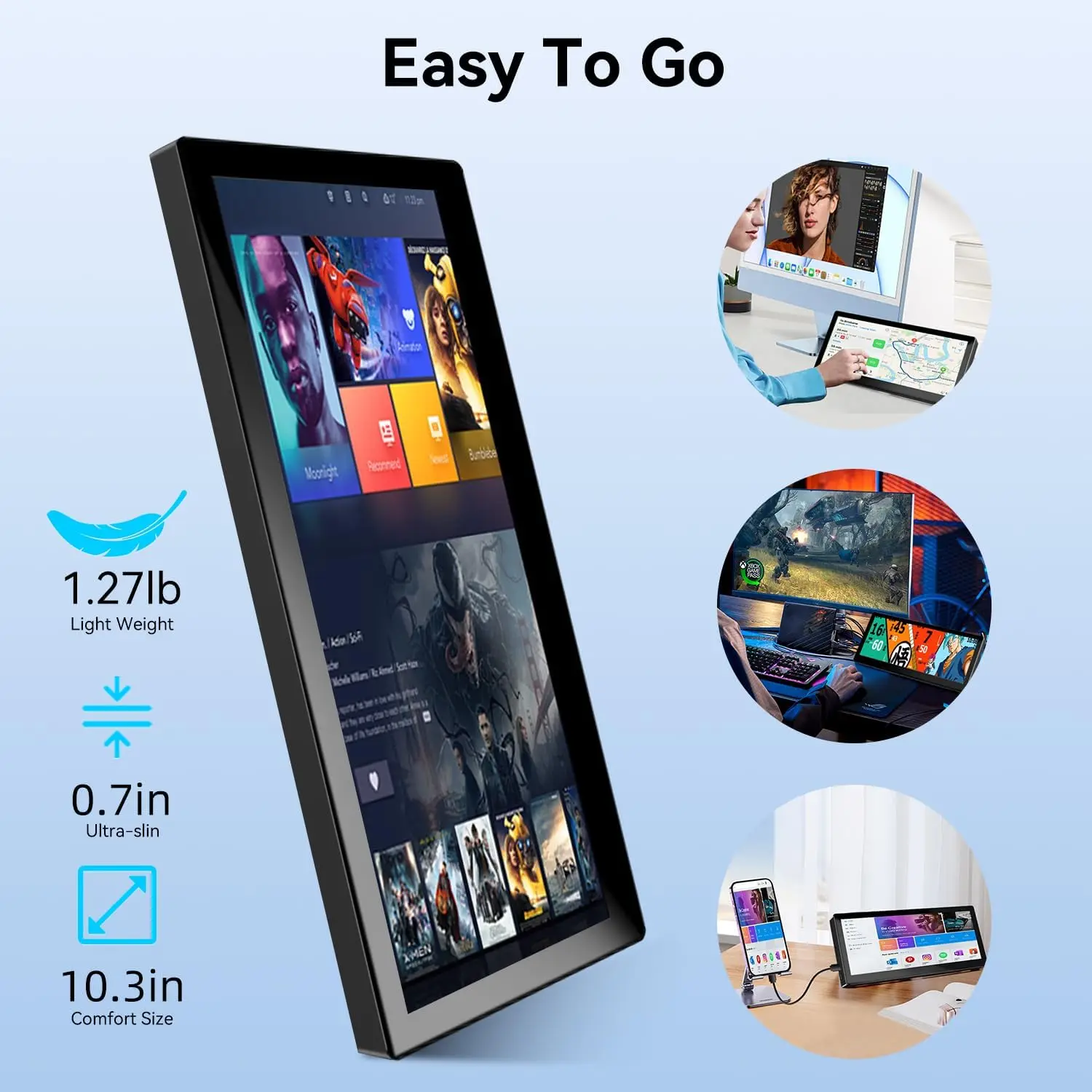 شاشة لمس صغيرة الحجم 10.3 بوصة، 400cd/m2، VESA، IPS شاشة بار 1920*720 HDMI USBC، مناسبة للكمبيوتر المحمول المحمول الذي يعمل باللمس