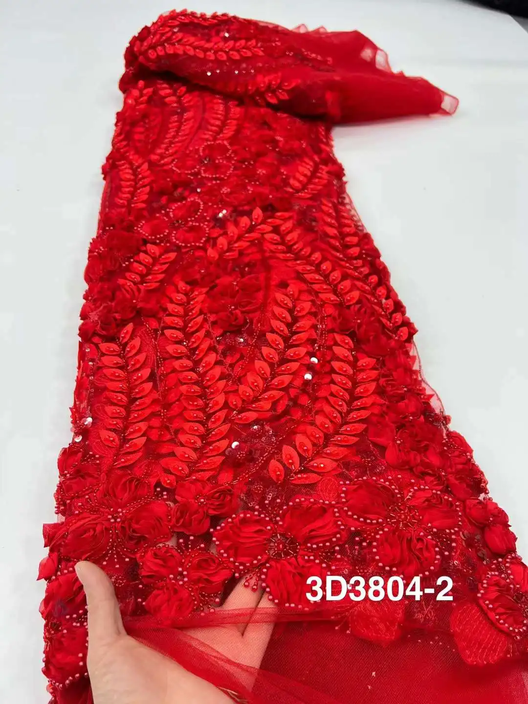 

African 3D Beads Lace Fabric 2024 High Quality Mesh Sequins Embroidery Applique 3D Flower Tulle Nigerian Lace Fabrics For Bridal