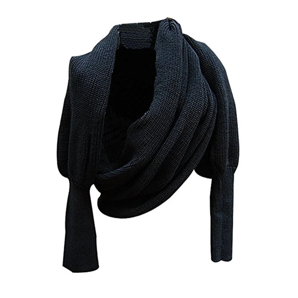 5 Colors Knitted Sweater Tops Casual Shawl Women Long Scarf With Sleeves Wool Knitted Scarves Women Thick Warm Cardigan Outdoor