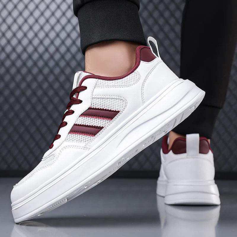 

Men's Breathable Mesh Platform Sneakers Striped Detail Casual Skate Shoes for Street Style