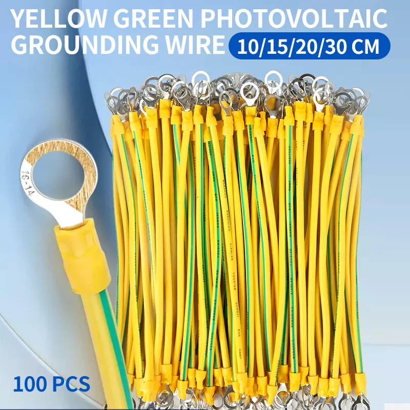 100Pcs Copper Bridge Jumper Yellow Green Double Color Grounding Wire Solar Photovoltaic Grounding Wire 10/12/14 Awg 2.5/4/6 Mm2