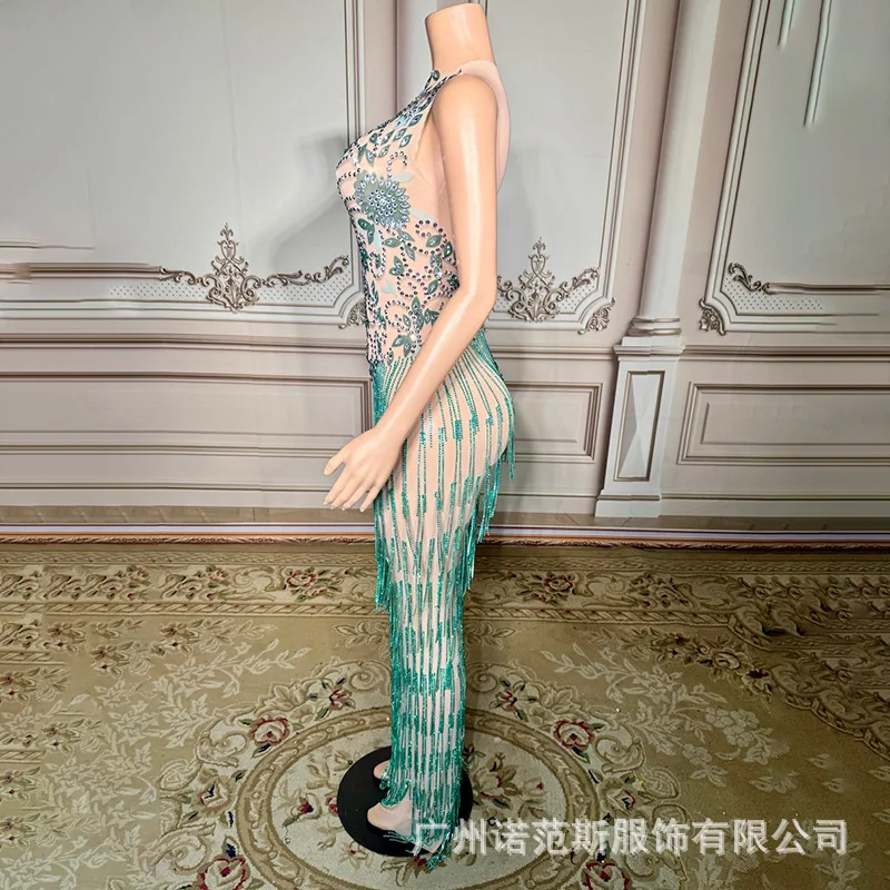 2026 французское элегантное темно-зеленое платье с кисточками, свадебная форма для мастер церемоний, униформа для выступлений, модель для взрослых, показ мод