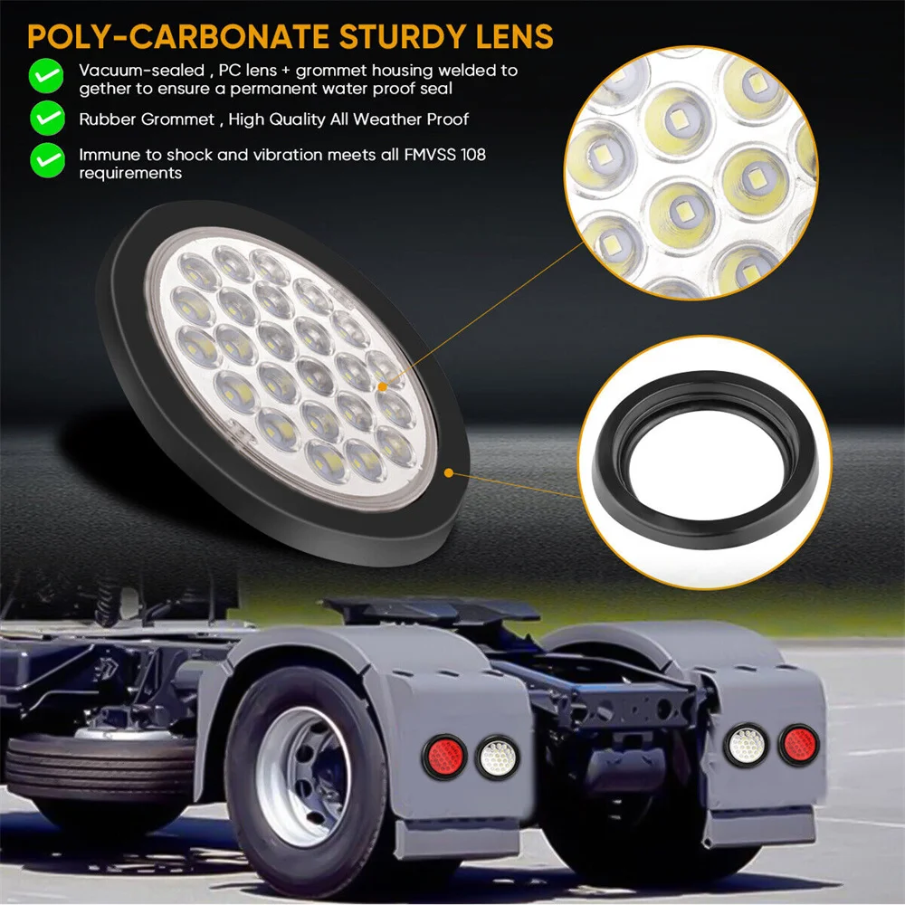 2Pcs 24V 24 LED Round Car Rear Tail Light Brake Stop Side Marker Turn Warning Indicator Lamp Truck Trailer Reflector ATV RV Bus