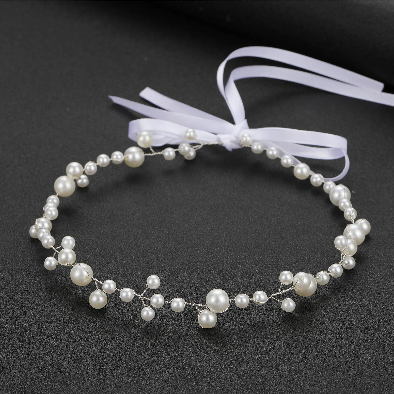 Bridal Hair Accessories White Pearls Headbands Simple Beaded Hairbands for Women Girls Ribbon Headwear Wedding Hair Jewelry