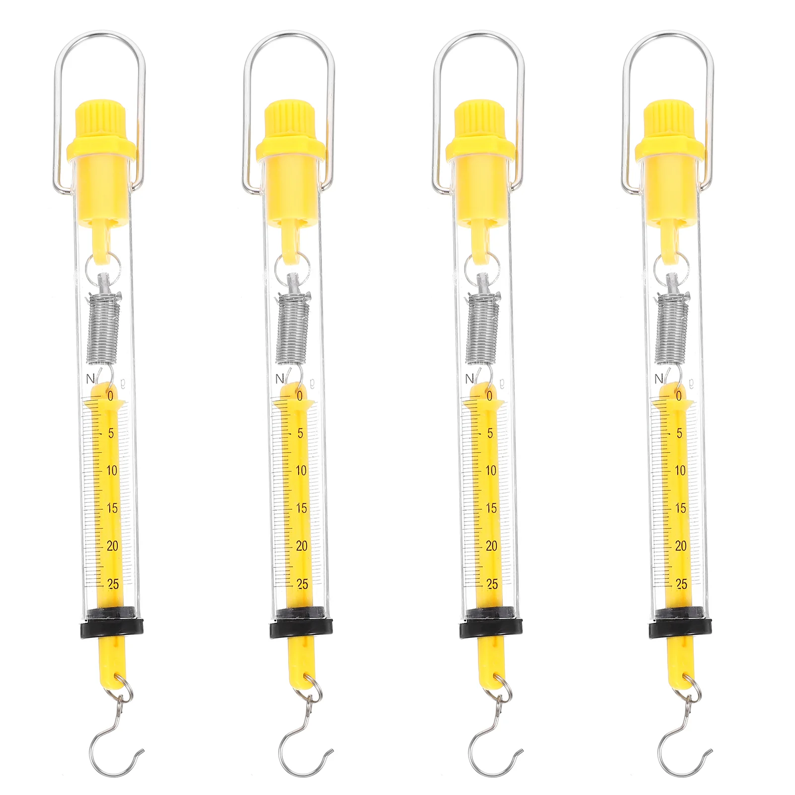 

4 Pcs Spring Balance Plastic Tubular Scales Number Cylinder Dynamometer Mechanics Hook Yellow Travel