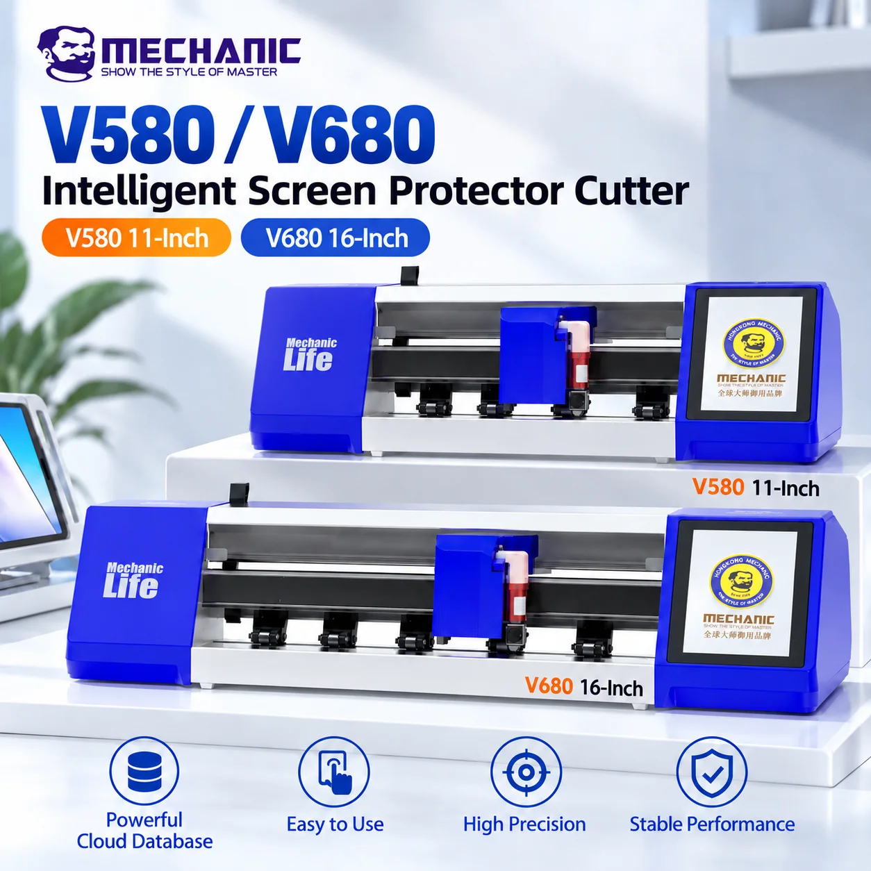 MECHANIC V580 V680 11/16 Inch Screen Protector Cutting Machine 7-Inch Touchscreen WiFi Film Cutter for Phone Tablet Smartwatch