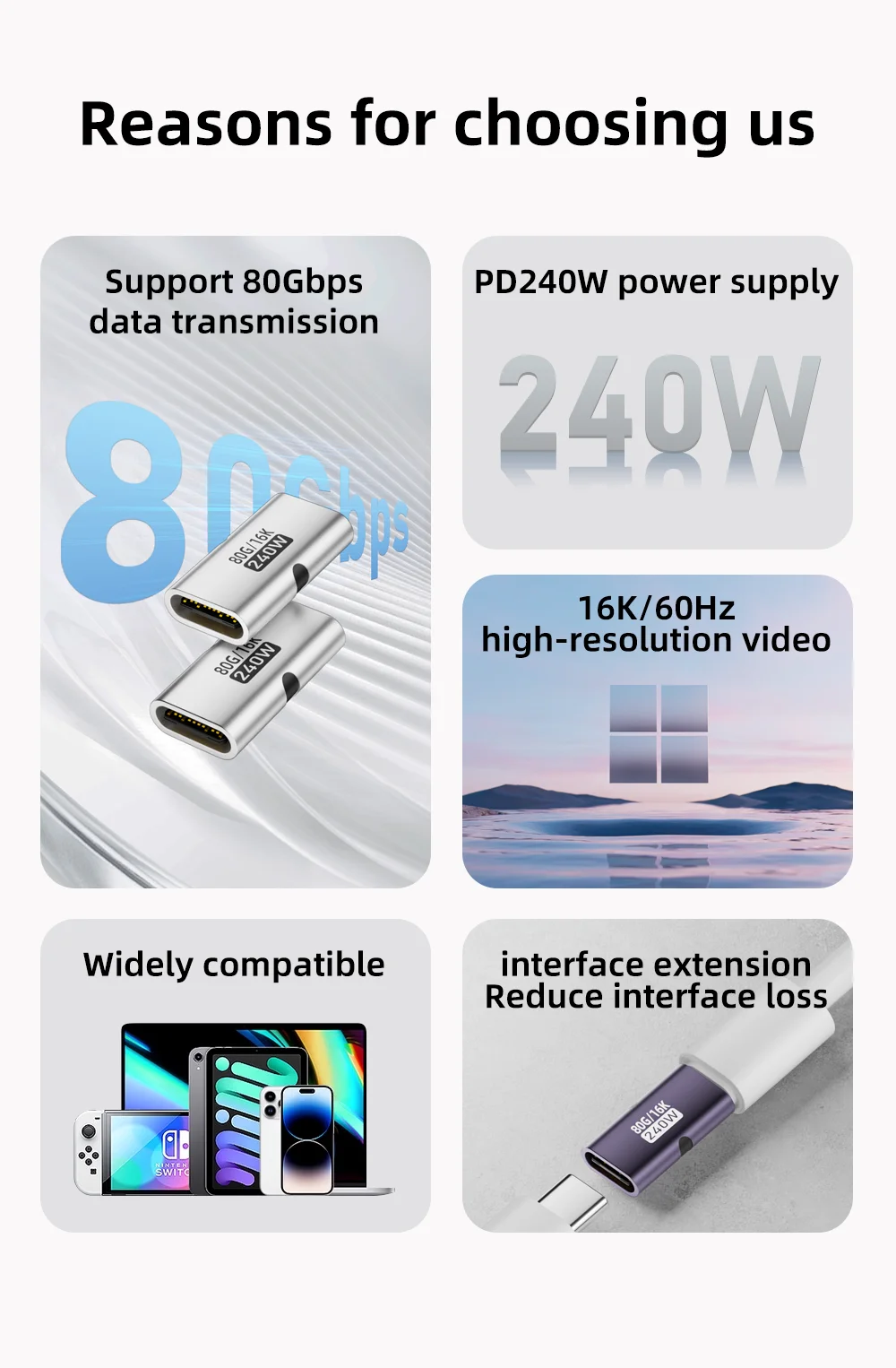 PD 240W USB-C Buchse-zu-Buchse Adapter 80Gbps Hochgeschwindigkeit 16K 60Hz - Kompatibel mit Thunderbolt 3/4 MacBook iPad USB-C HUB – Detail 2