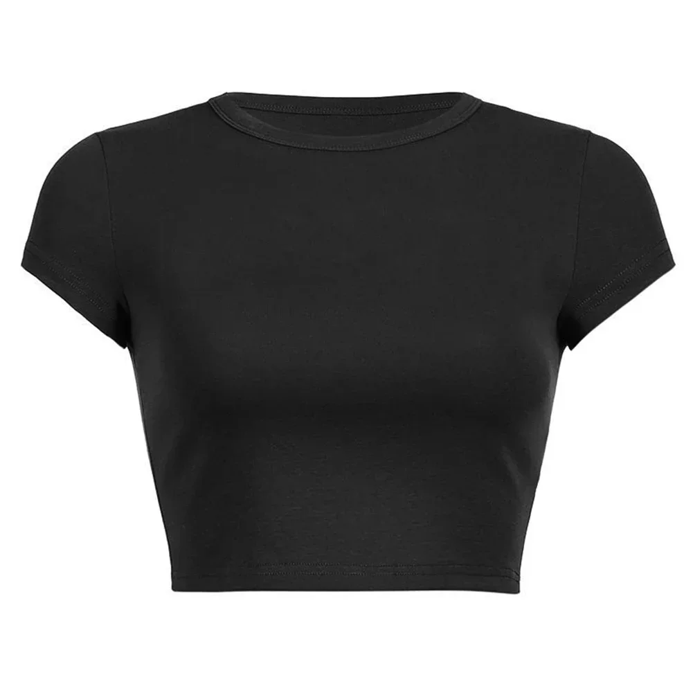 T-shirt court à manches courtes et col rond pour femmes, vêtements décontractés, été, nouveau, 2023