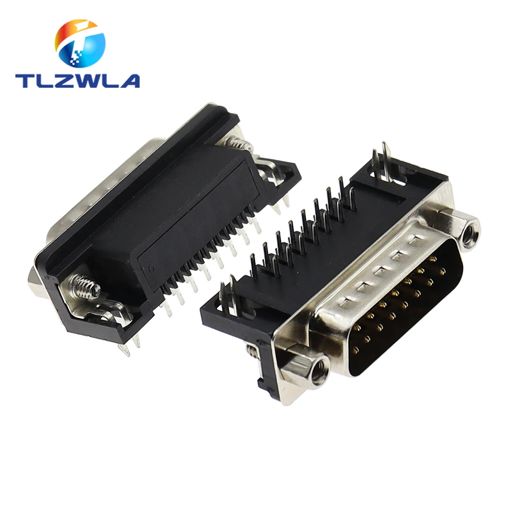 10Pcs Sample Black Male/Female DB15 DR15 D-Sub Right Angle Double Row Pins PCB Mount VGA Port Connector Socket With Screw Nuts - view 4