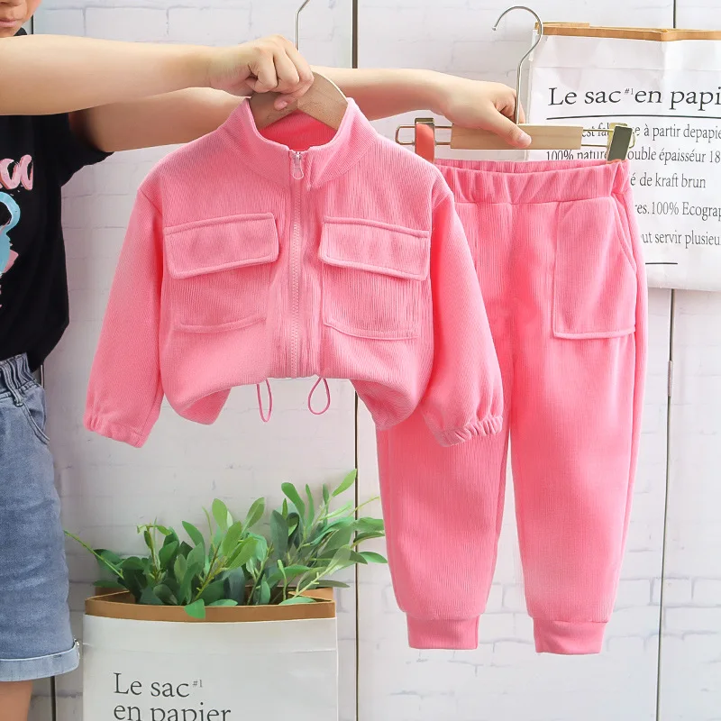 

Girls Coats Sets Children Autumn Spring Fashion Suits Kids Long-sleeve Jackets Pants 2Pcs New Casual Outfits Teen Solid Clothes