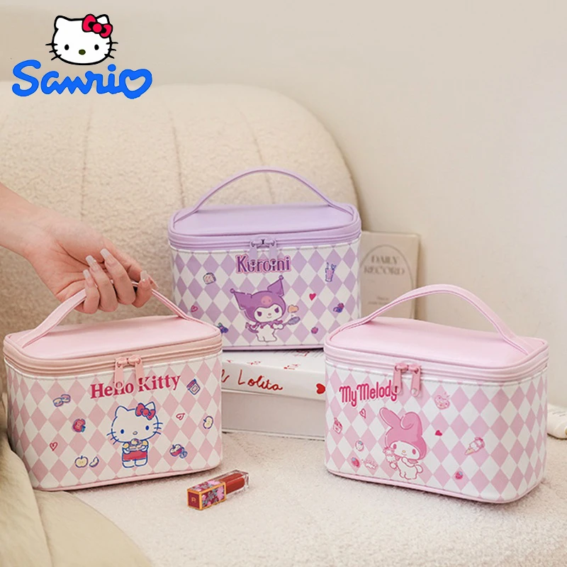 Sanrio Hellokitty Kuromi Travel Makeup Bag Cartoon Handbag Kawaii Storage Bag Pu Leather Portable Handheld Storage Bag Wash bag