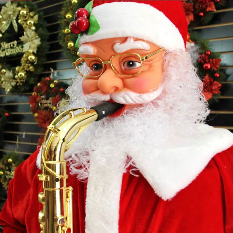 Navidad Decorative Electric Blowing Saxophone Santa Claus Decoration Christmas Large Scene Layout Chrismas Cosplay