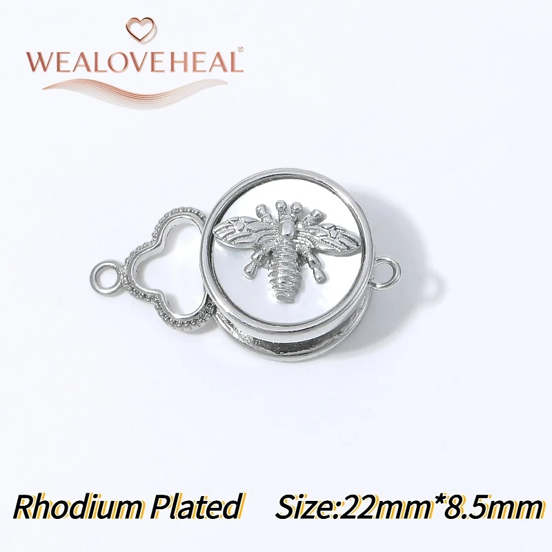armband verschluss, 1/2 Stück 18K vergoldeter Messing-Bienenverschluss, mit Honigbienen-Motiv auf Muschel, Druckknopfverschluss mit Kleeblatt-Endstück für DIY-Perlenschmuckzubehör – Detail 21