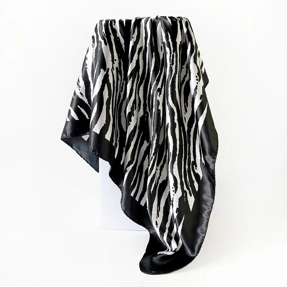 

Luxury Multi-use Satin Square Scarf Stripe Print Breathable Headscarf 90*90cm Silk Scarves Women's Accessory