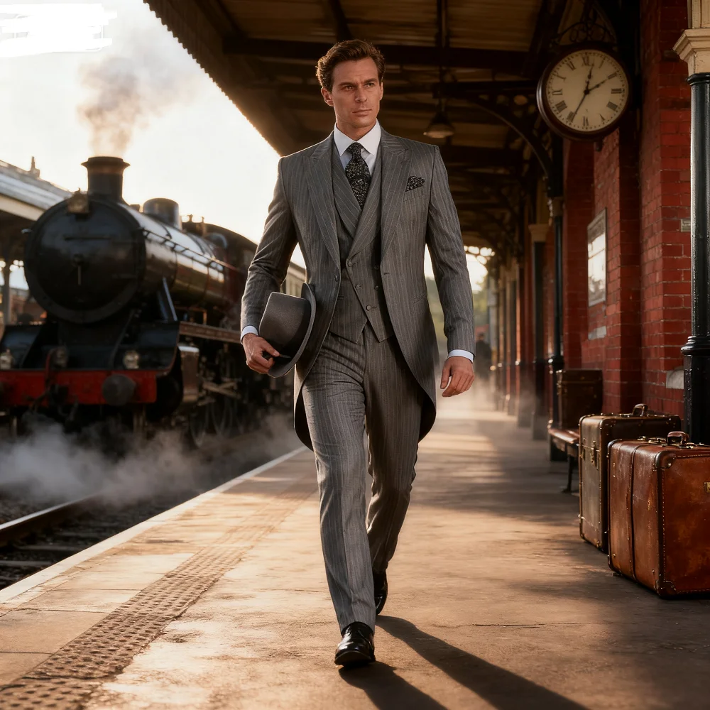 

Men's Monochromatic Tuxedo Set Business Smoking Wedding Dress Blazer Jacket Vest Pants 3-Piece Suit for Formal Occasions