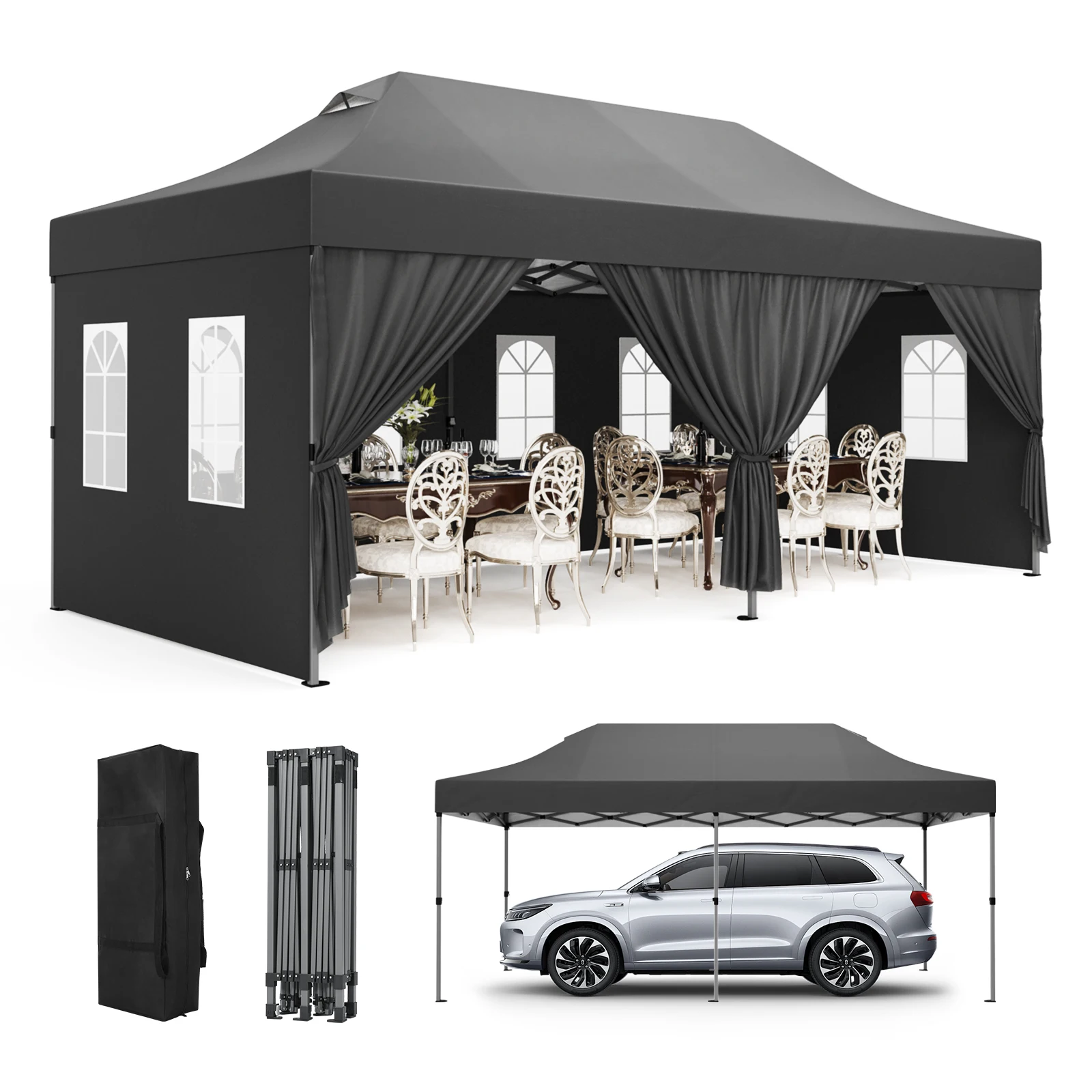 

10x20FT Pop Up Canopy Tents for Parties, 10 x 20 Heavy Duty Commercial Instant Event Party Tent Easy Up Gazebo with Roller Bag